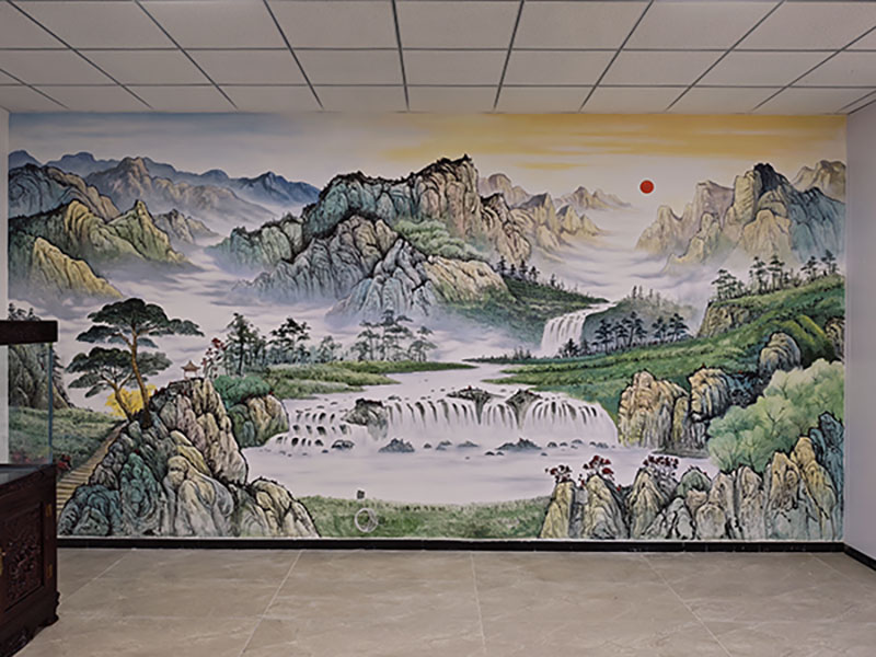 火星人創(chuàng)業園山水浮雕壁畫彩繪